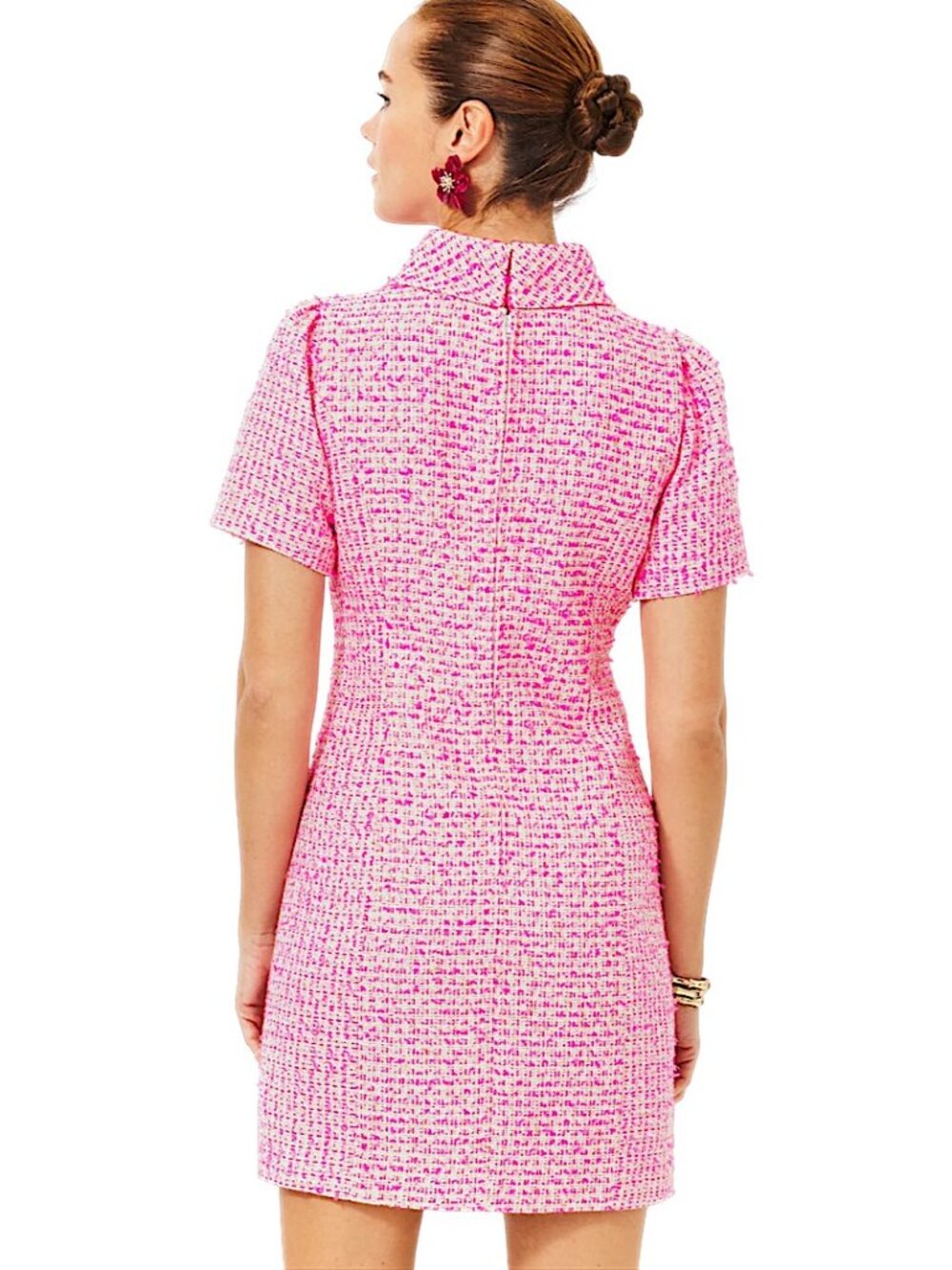 Lilly Pulitzer Tiessa Short Sleeve Boucle Shift Dress in Pink Palms NWT - Size 2 - Picture 6 of 9